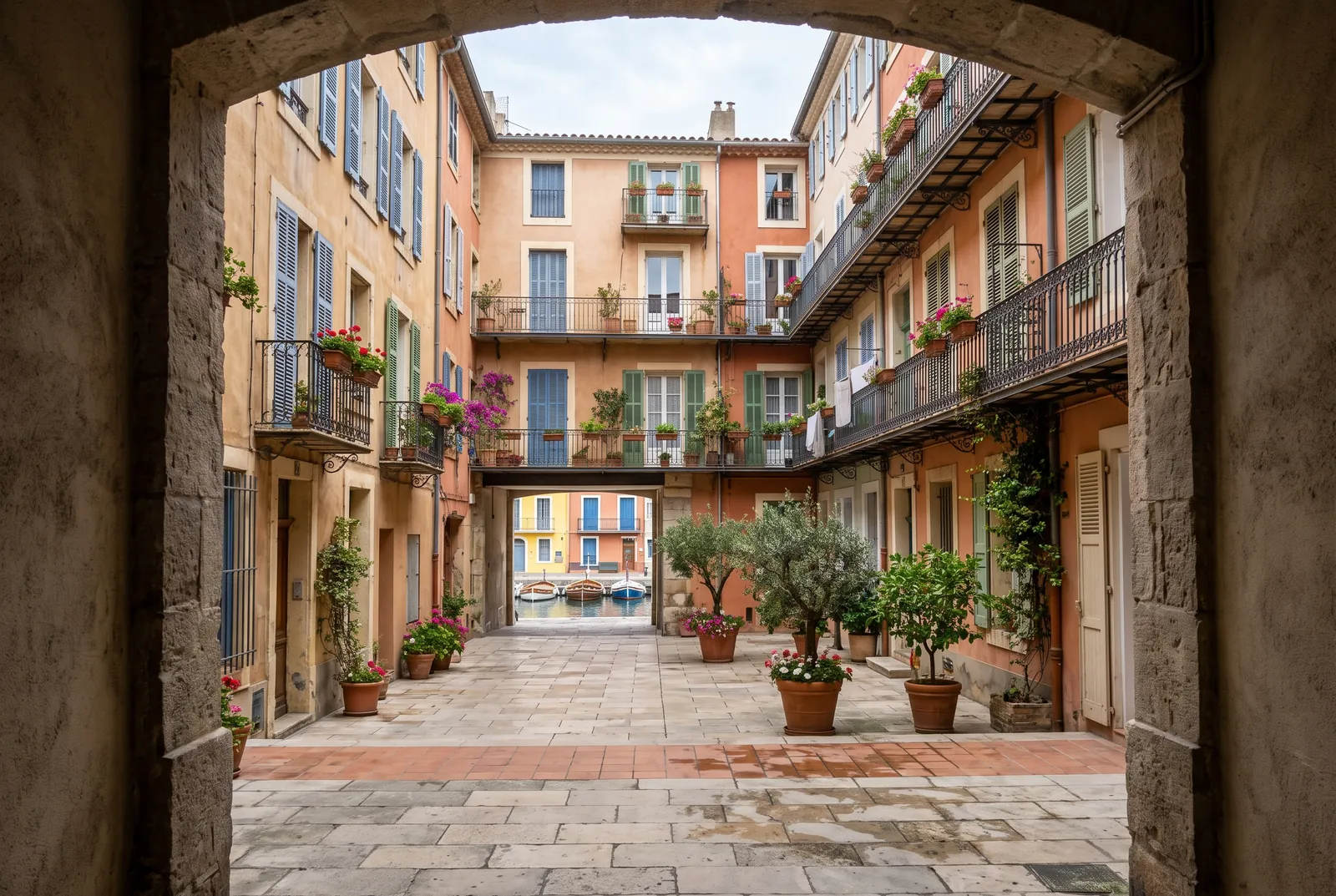 Cour intérieure d'un immeuble à Sète